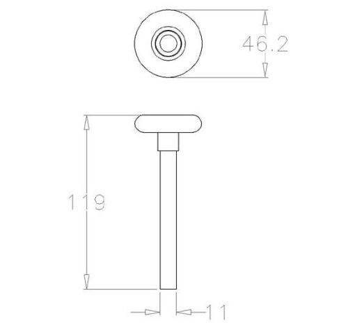 Garázskapu görgő 11 mm-es tengely, rozsdamentes acél, L = 118mm, rozsdamentes csapágy