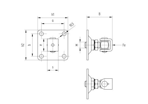 Talpas kapuforgáspont kontraanyával, M16, 80x80mm INOX