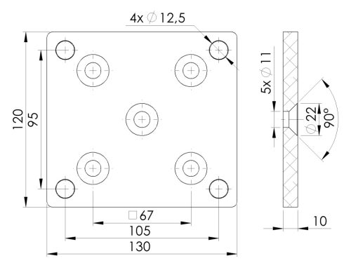 Alumínium rögzítőlemez 80×80 R7016 oszlophoz