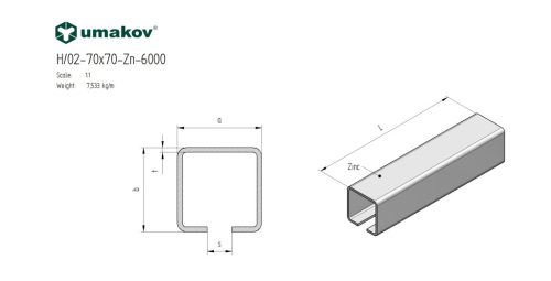 Horganyzott C-profil, úszókapuhoz, 70x70x4 mm, L 6m