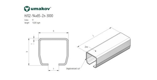 Úszókapu C-profil, horganyzott, 94x85x5 mm, L 6m