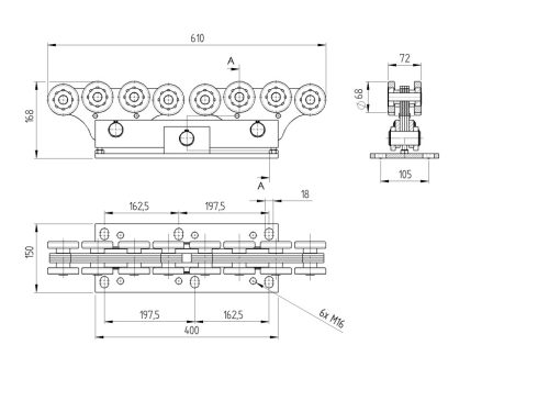 Úszókapu duplagörgő csoport Zn, profile 94x85mm