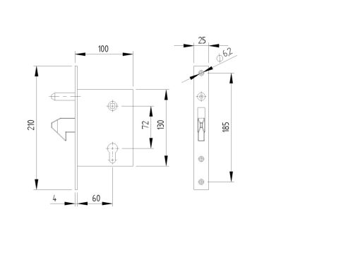Toló/úszókapuhoz kampos zár 72x60mm